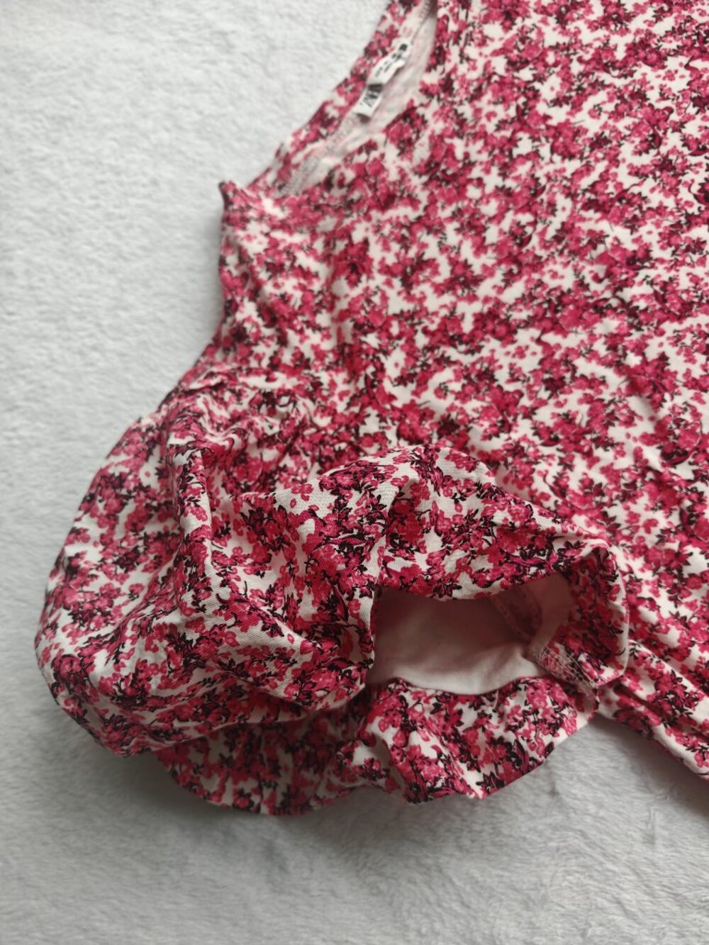 ZARA Floral Puff Sleeve Top Red Pink Fitted Blouse Size M Romantic Cottagecore S - Picture 6 of 11